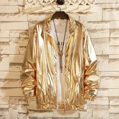 Men's Baggy Glossy Bomber Jacket, Singer Performance Wear