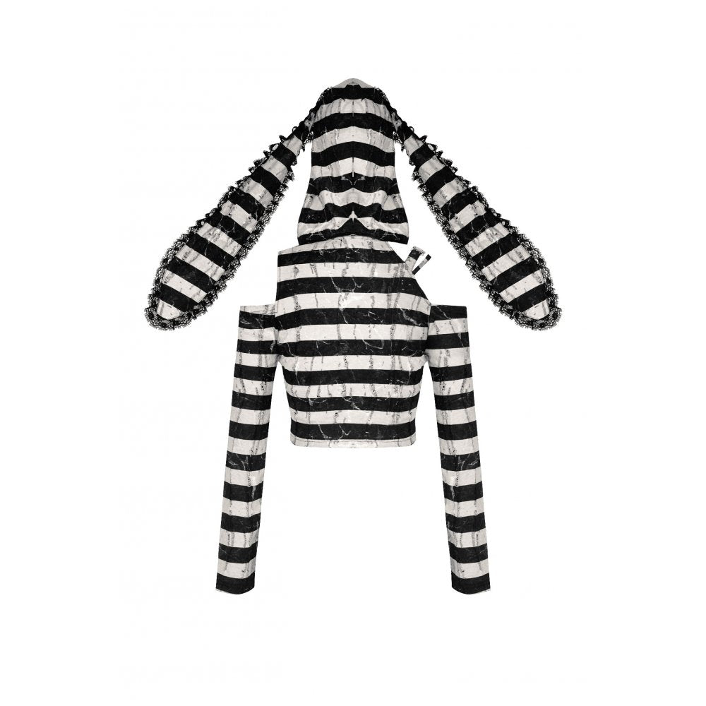 Dark in Love Xianne Prison Bunny Striped Hooded Crop Top
