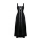 Dark in Love Lux Black Velvet Horn Embroidery Maxi Dress