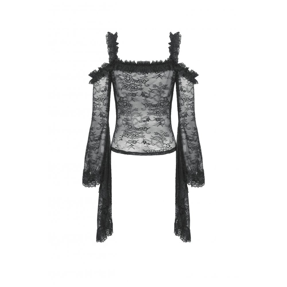 Dark in Love Delaney Gothic Romantic Lace Flare-Sleeve Top