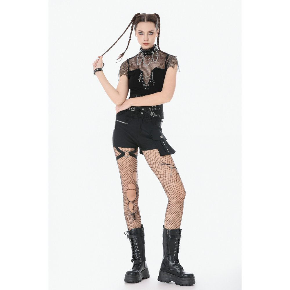 Dark in Love Dark Punk Mesh Chain Layered Top