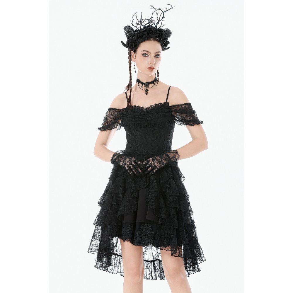 Dark in Love Romantic Gothic Lace-Layered High-Low Dress