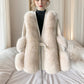 Vireous Rich Faux Fox Fur Women's Belted Jacket