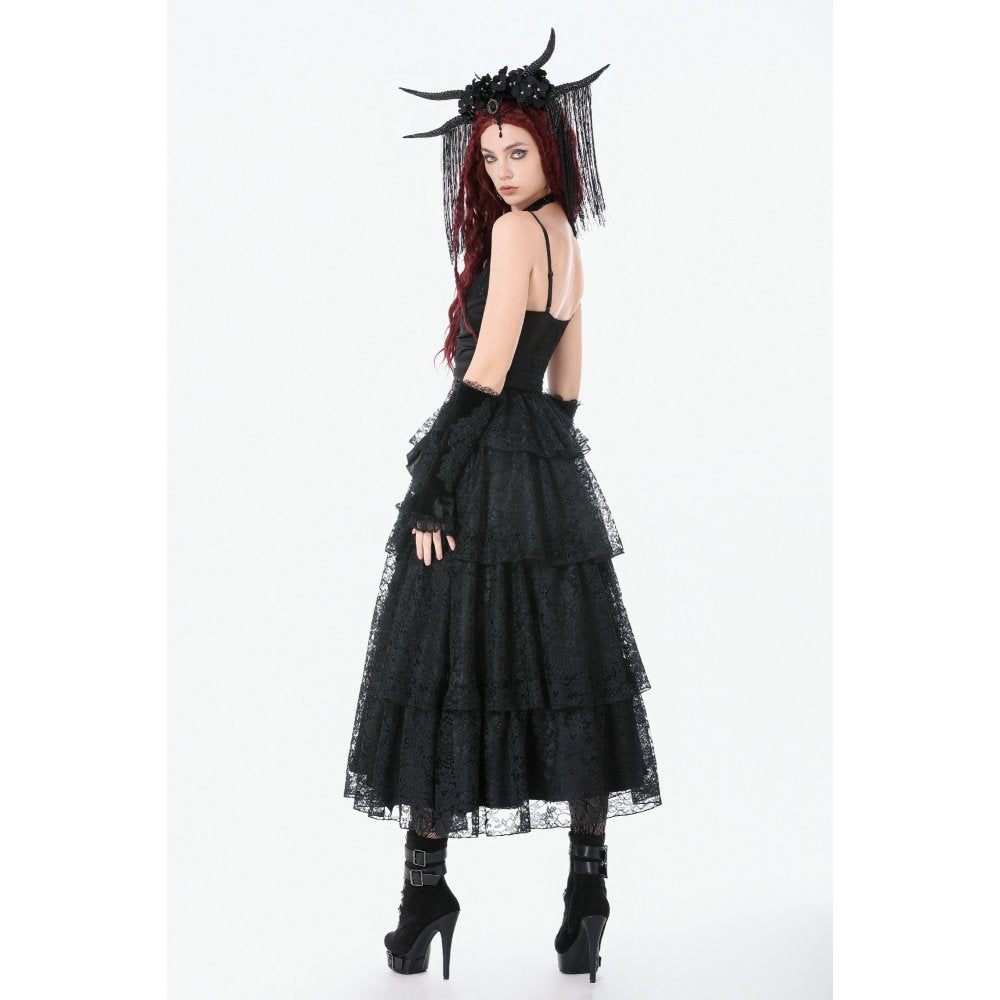 Dark in Love Gothic Satin Lace Tiered Dress