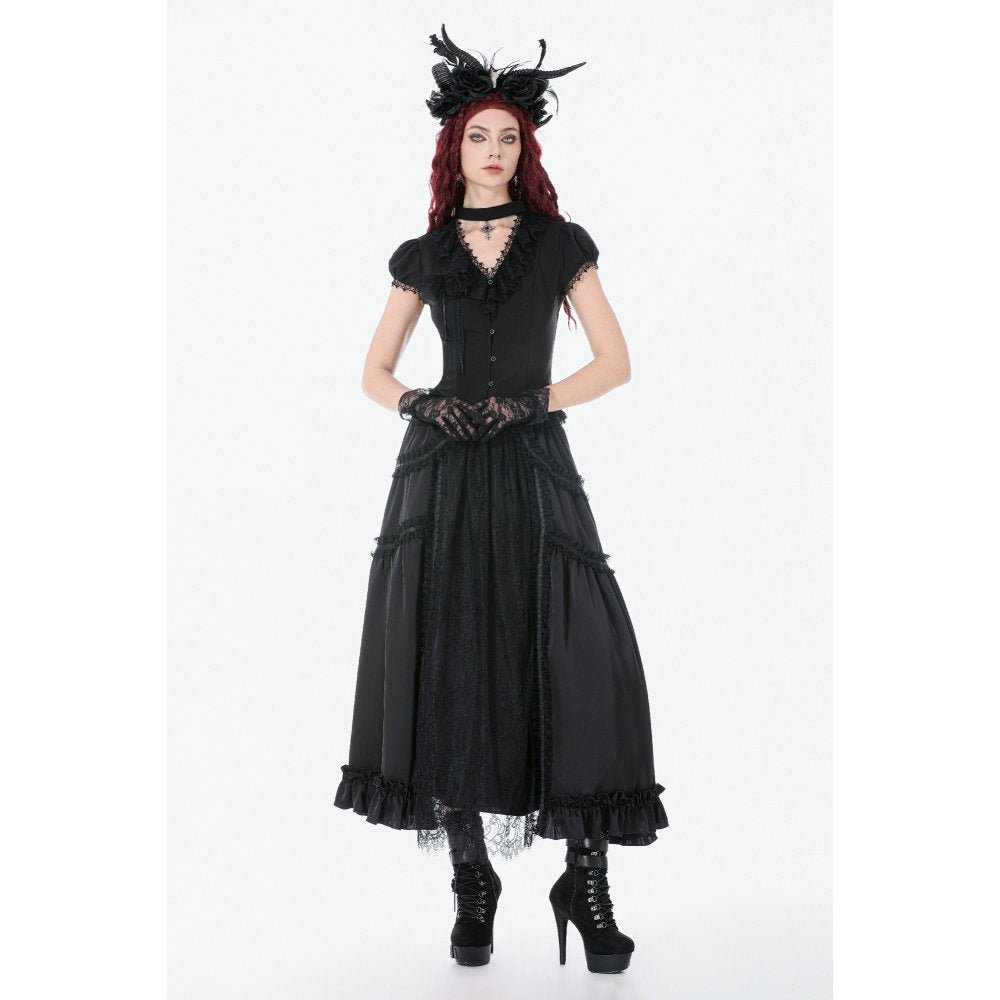 Dark in Love Courtly Cross Gem Pendant Gothic Blouse