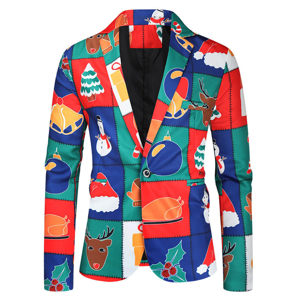 Men's Fashion Fun Bright Printed Blazer, Christmas Designs