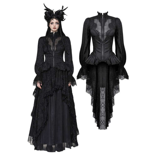 Dark in Love Felicity Gothic Lacy Zip-Up Tailcoat Shirt
