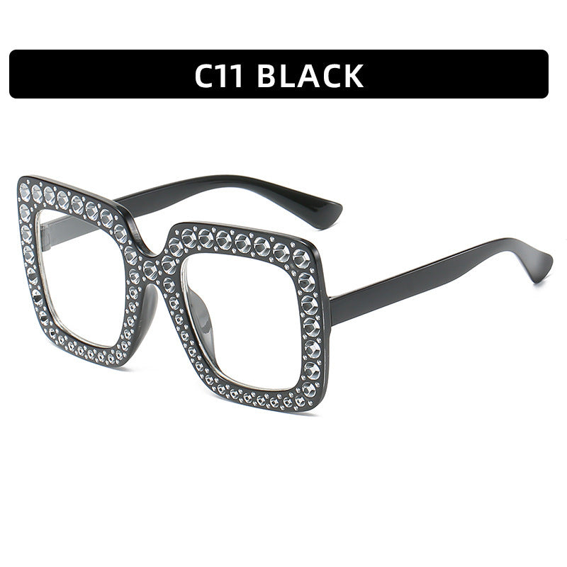 Large Square-Frame Avant Garde Sunglasses with Sparkling Rhinestones