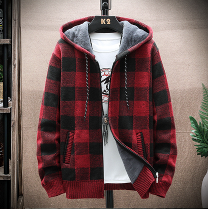 Men's Plaid Hooded Warm Long Sleeve Sweatshirt