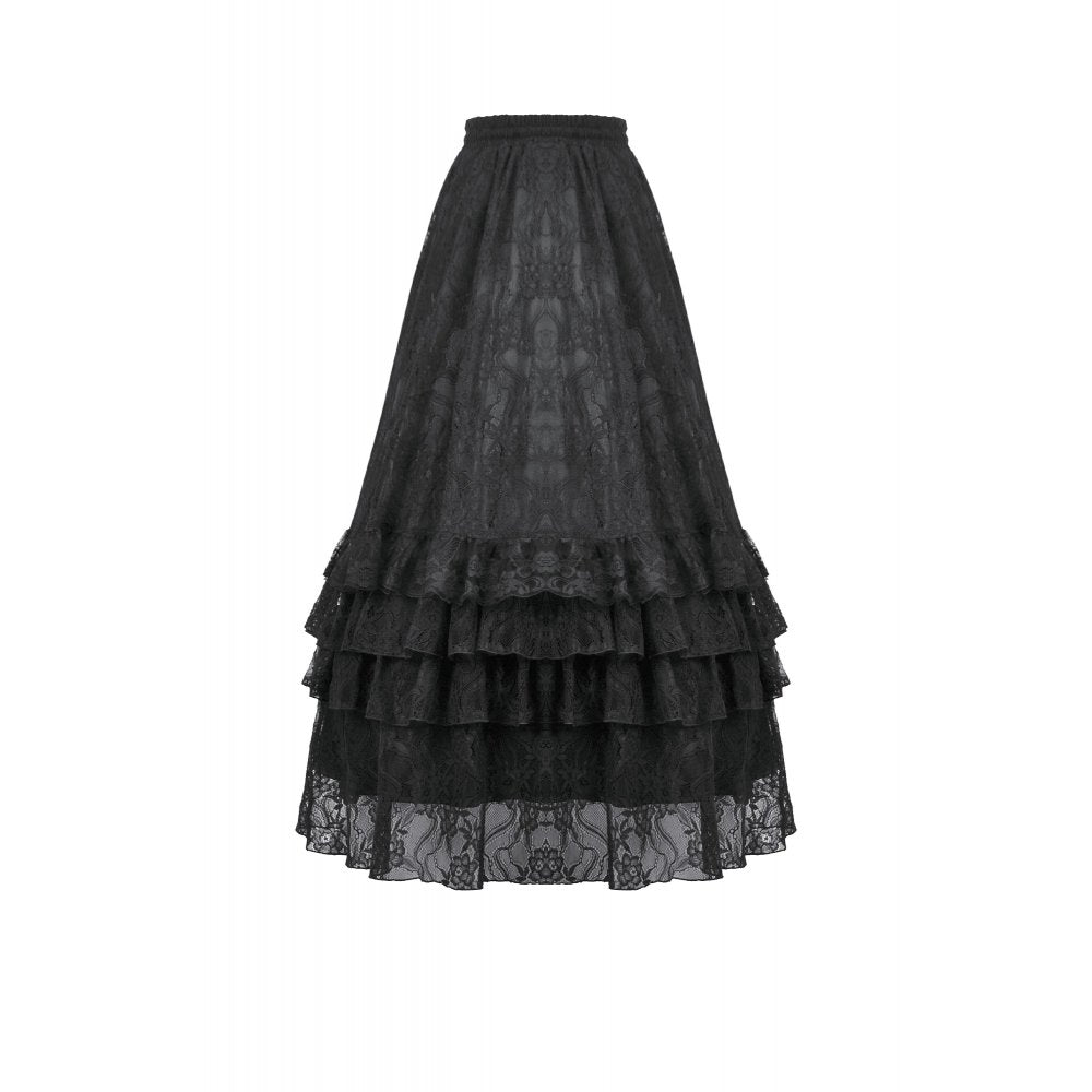 Dark in Love Vintage Gothic Lace-Layered Maxi Skirt