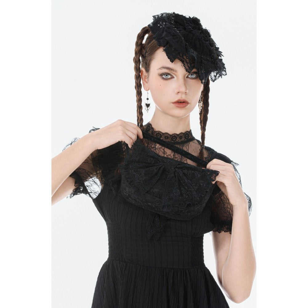Dark In Love Victoria Black Lace Bow Mini Handbag
