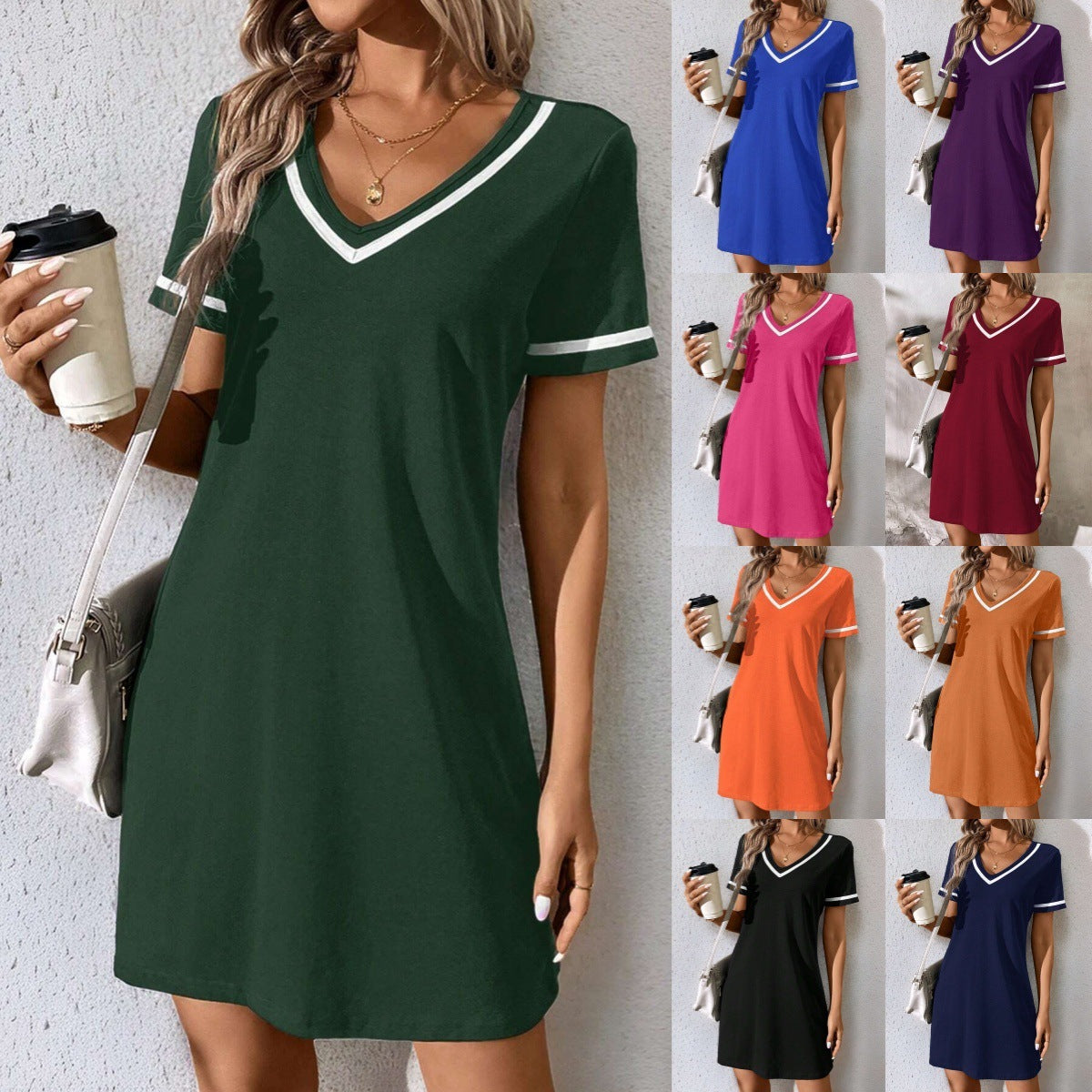 Women's Tennis-Style Dress, Casual Short-Sleeve Dress, Multi Colours