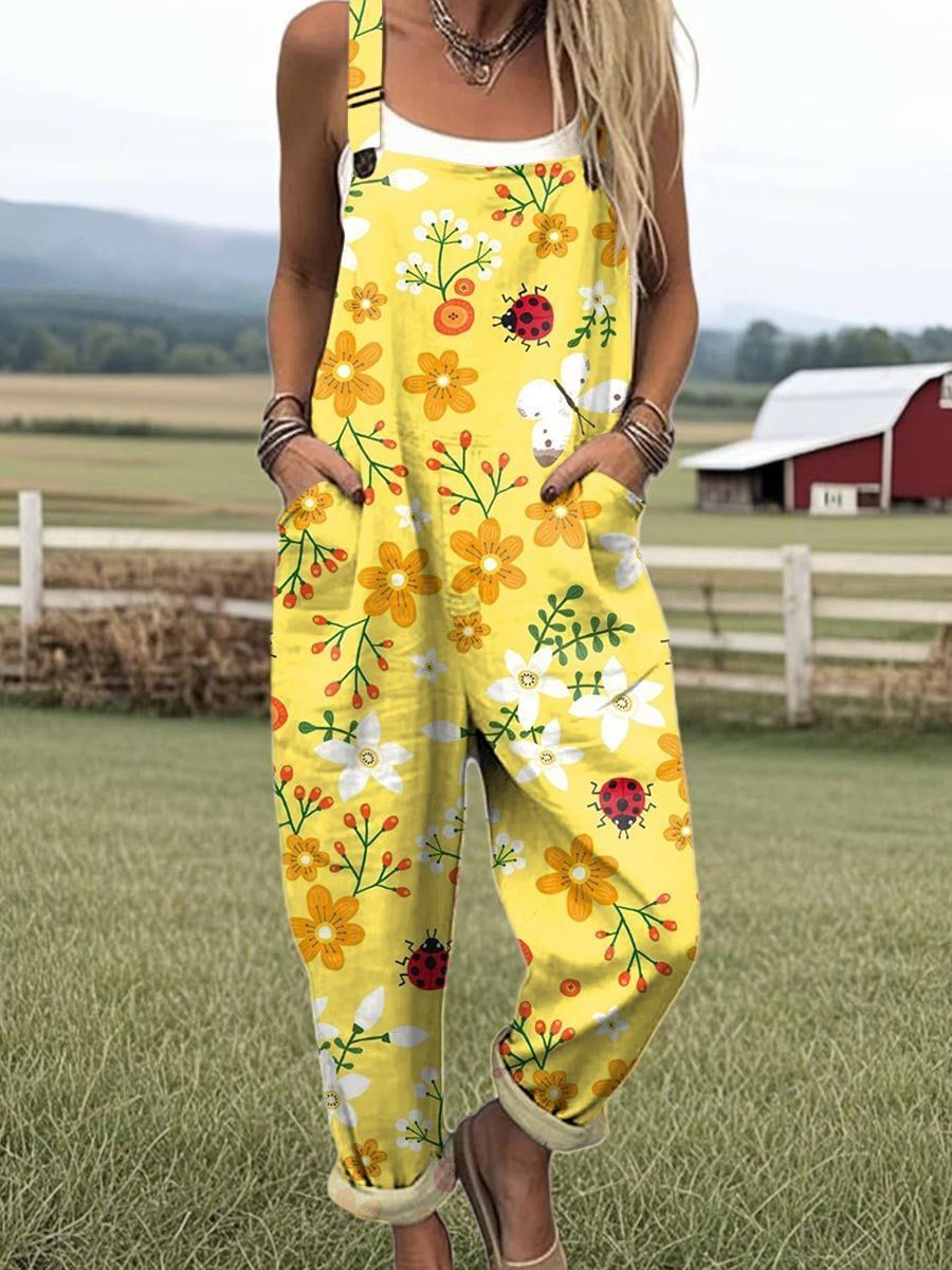 'Flower Power' Women's Casual Suspender Trousers