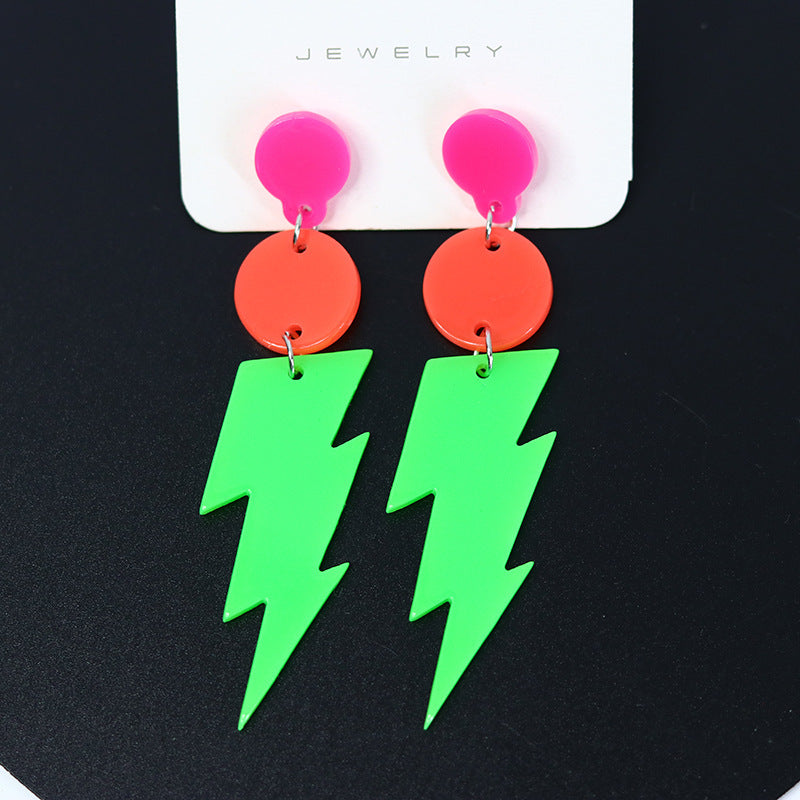 Fashion Colour-Contrast Lightning Strike Acrylic Earrings