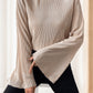 Women's Round Neck Loose Fit Bell-Sleeve Casual Ribbed Top