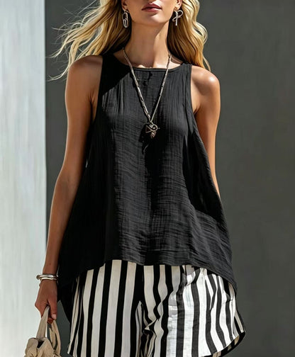 Vireous Linen Sleeveless Summer Shirt, Womens Loose-Fitting Button-Up Top