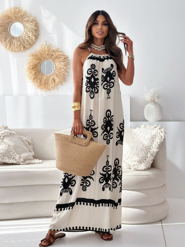 Vireous Fashion Printed Women's Bohemian Long Slip Dress, Spring and Summer Collection