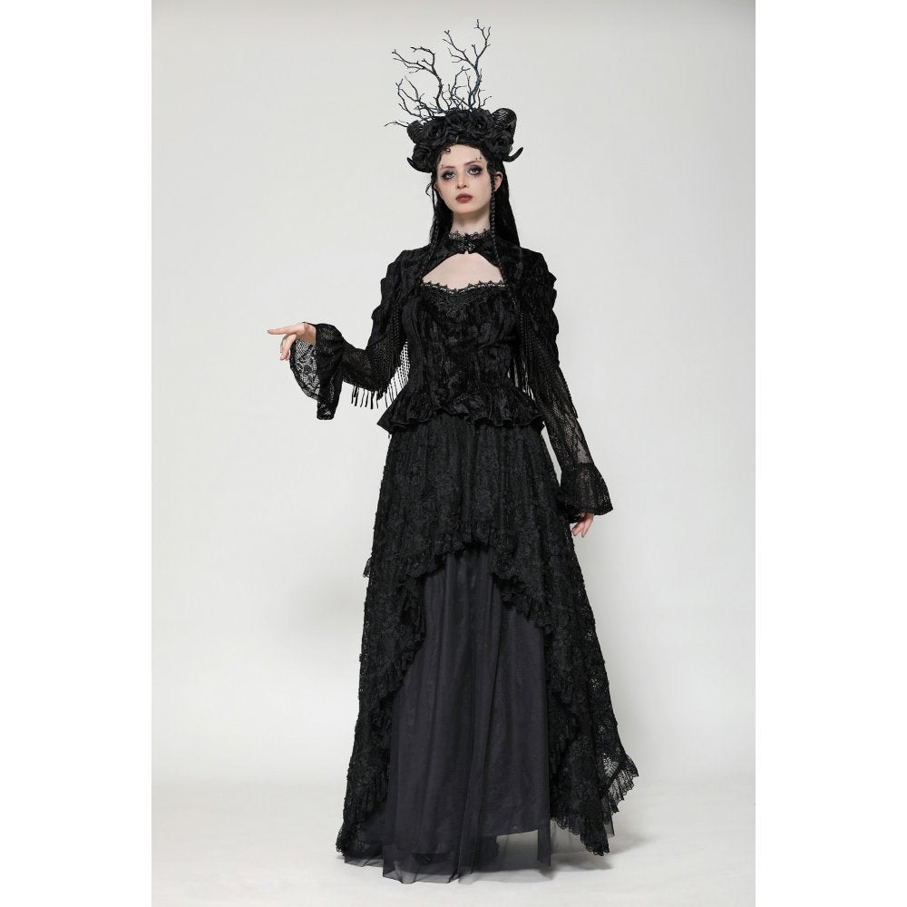 Dark in Love Fleur Gothic Rose-Embossed Velvet Long-Sleeve Top