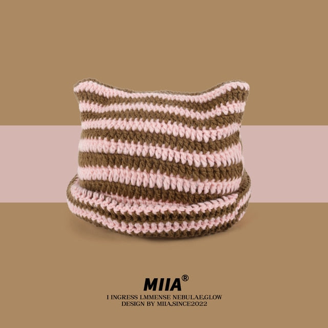 MIIA Cute Devil Knitted Striped Hat