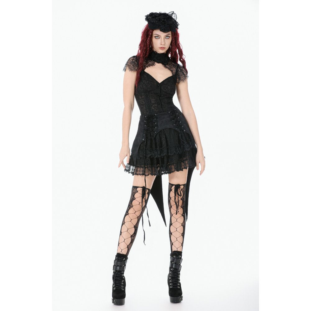 Dark in Love Thornspell Gothic Layered Lace Overskirt in Black