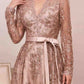 Vireous Gold Organza Tie-Up Evening Dress