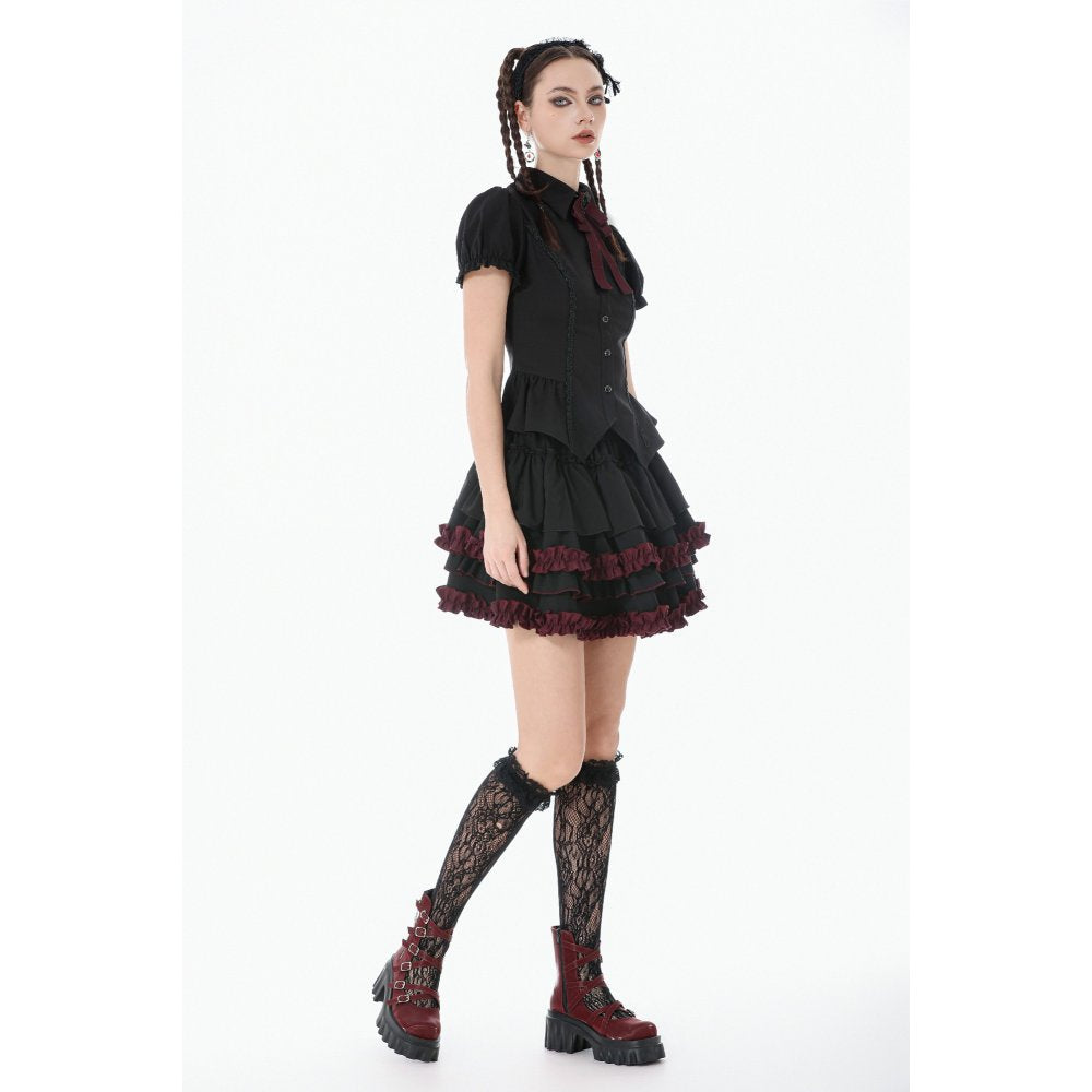 Dark in Love Black Crimson Gothic Tiered Skirt