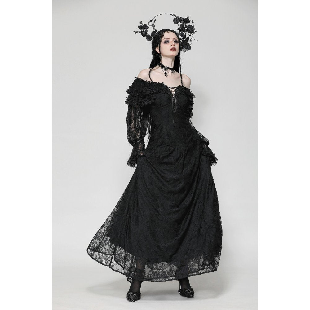 Dark in Love Cosette Elegant Gothic Off-Shoulder Ruffle Maxi Dress