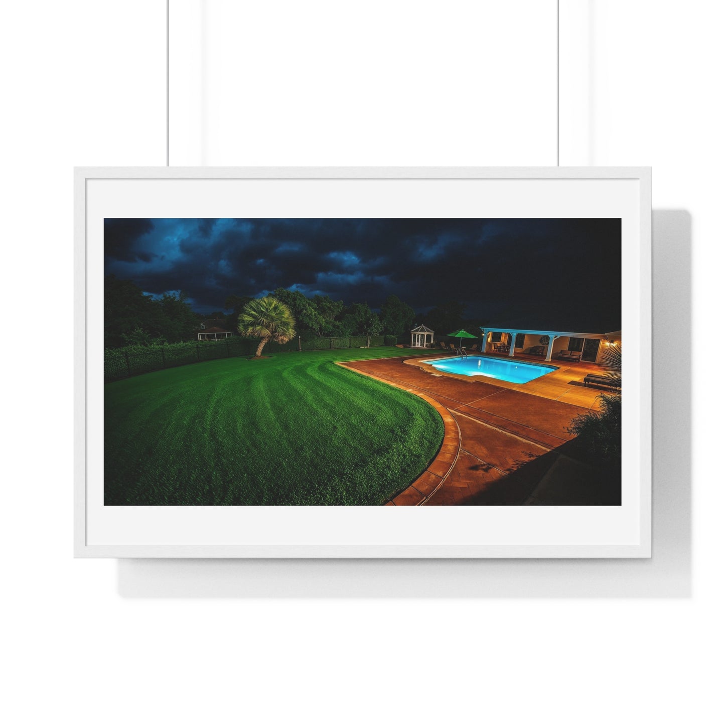 Dystopian Pool Scene II Photorealistic Art Style 'Designed by AI' Framed Print