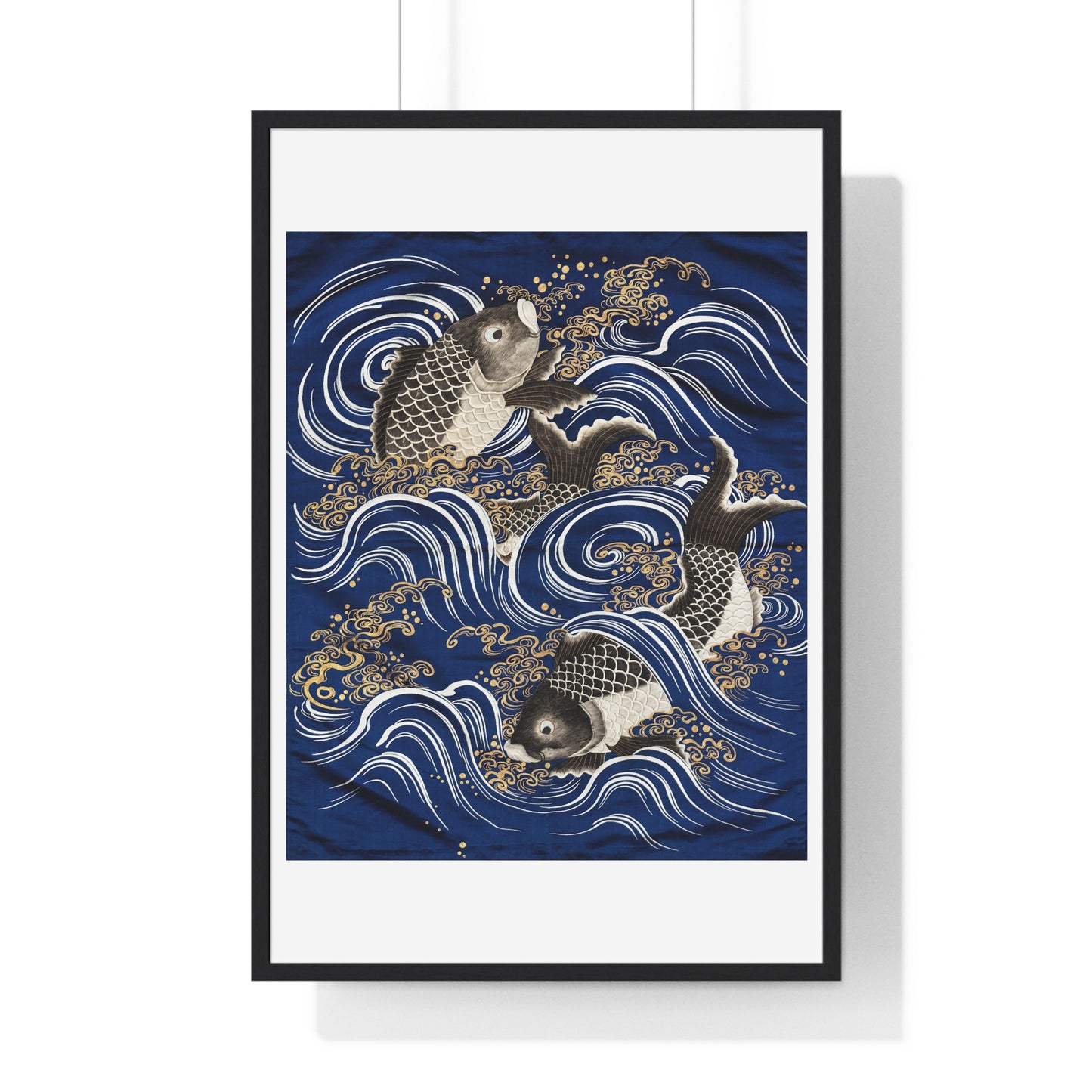 Gift Cover 'Fukusa' with Carp in Waves (Meij Period) from the Original, Framed Art Print