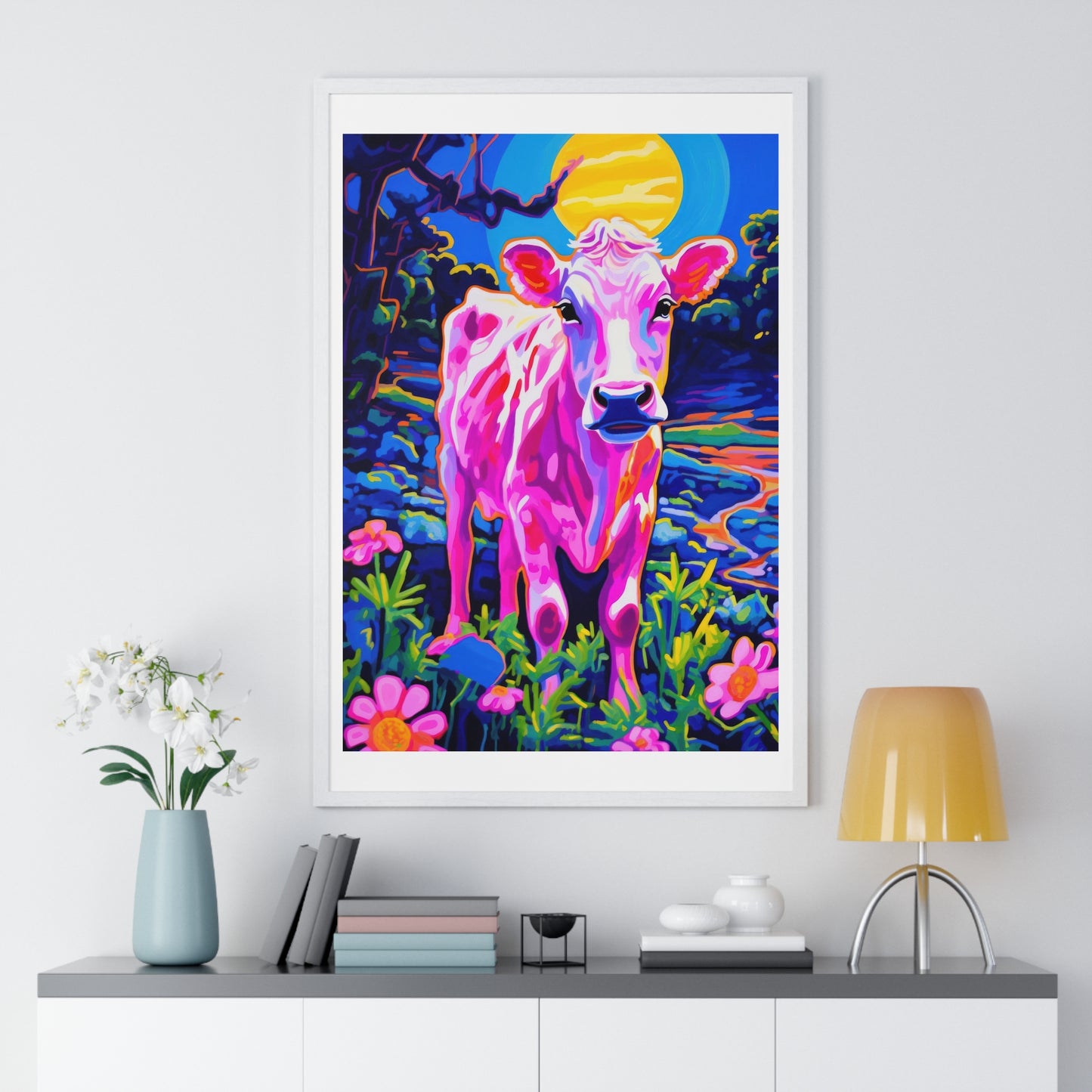 Psychedelic Cow 'Designed by AI' Original Framed Art Print