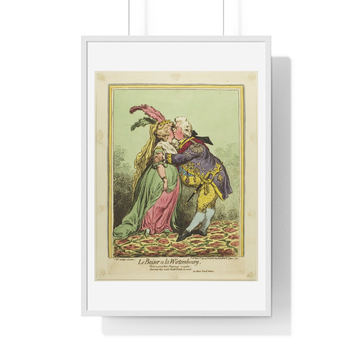The Kiss at Würtemberg (1797) by James Gillray, from the Original, Framed Art Print