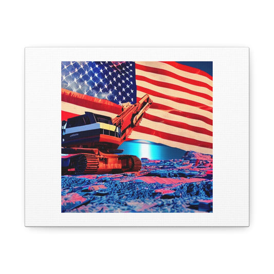 American Flag With An Excavator digital art 'Designed by AI' on Canvas