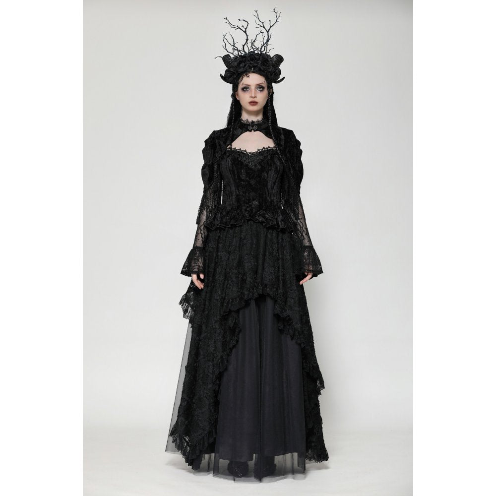 Dark in Love Fleur Gothic Rose-Embossed Velvet Long-Sleeve Top