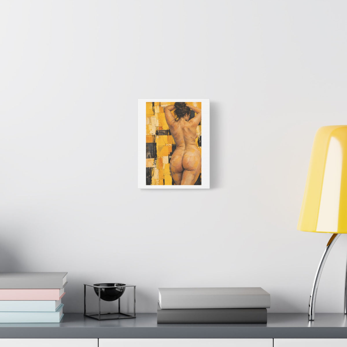 Golden Impasto Figure in Abstract Light, Art Print on Satin Canvas, Stretched