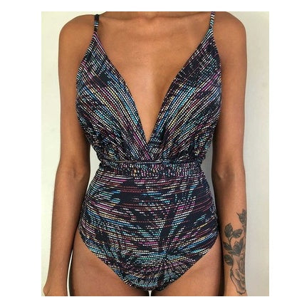 One-Piece Swimsuit Backless Monokini, Tropical Designs