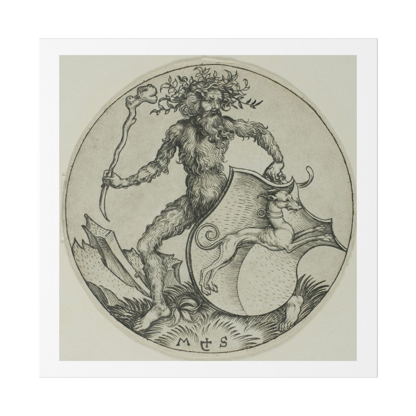 Shield with a Greyhound, Held by a Wild Man (1470–1491) by Martin Schongauer, from the Original, Canvas Print