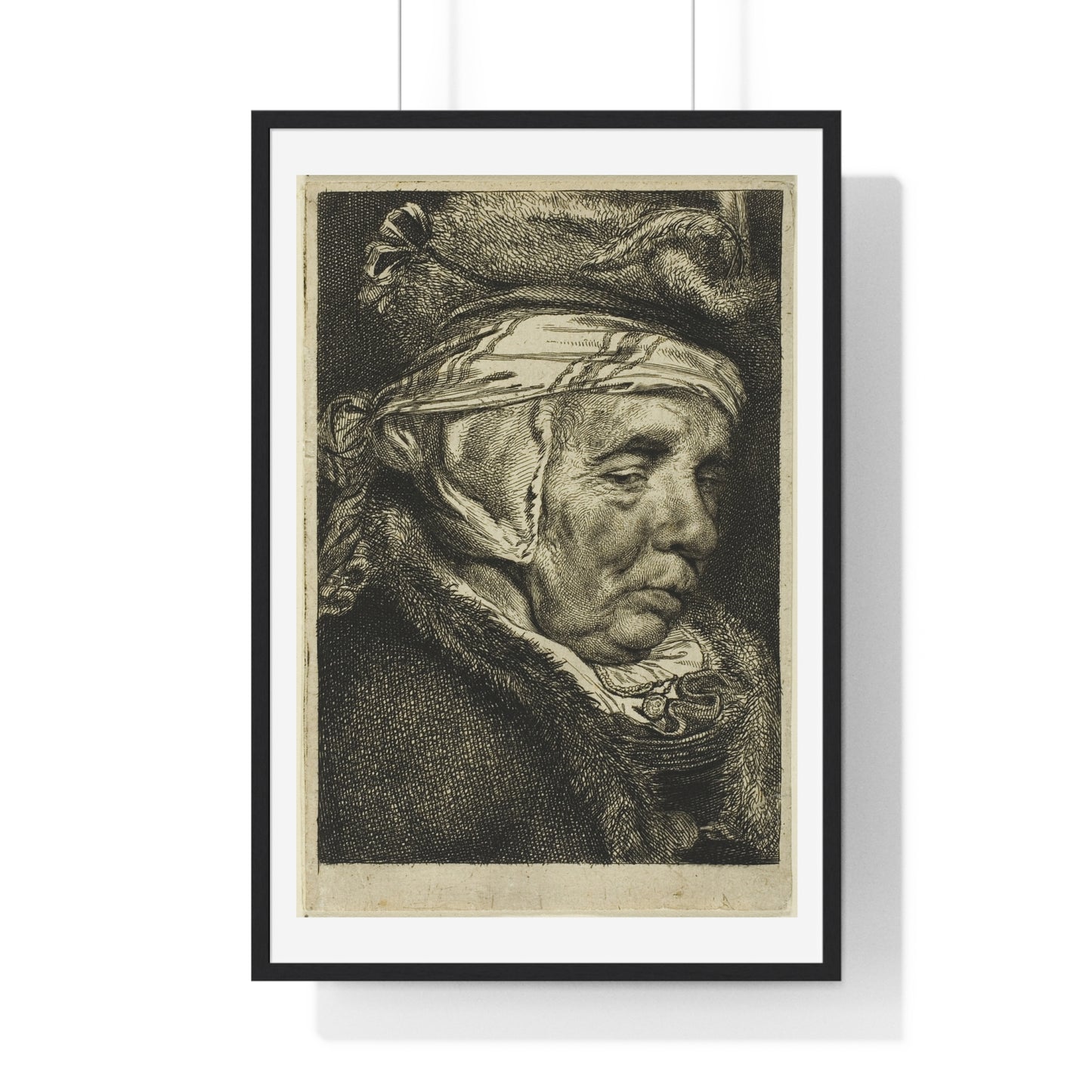 Head of an Old Woman (So-Called Portrait of Visscher's Mother) by Cornelis Visscher, from the Original, Framed Print