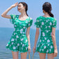 Women's Fashion Ruched Short Sleeve Swimming Dress with Under Shorts