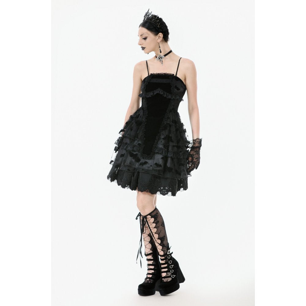 Dark in Love Morwenna Bat Mesh Layered Goth Mini Dress