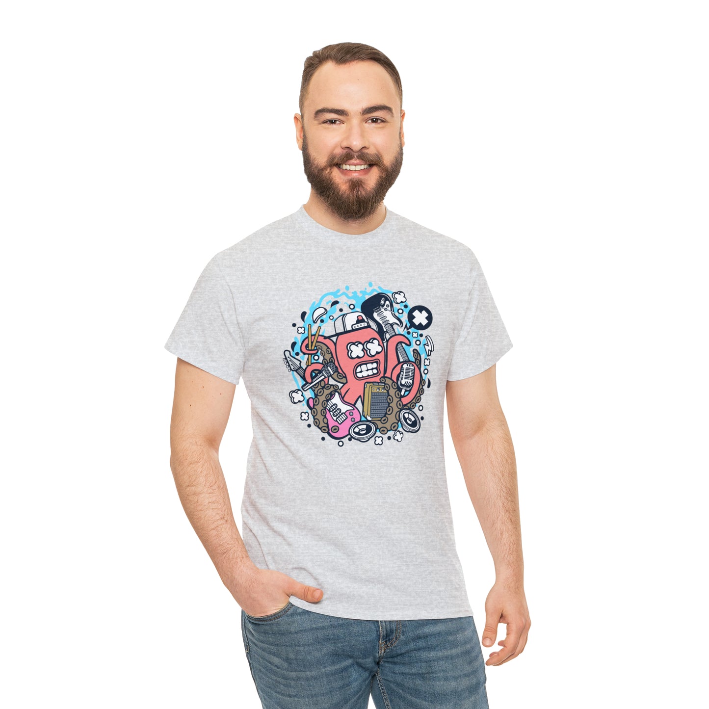 Rock Octopus Musician Cartoon T-Shirt