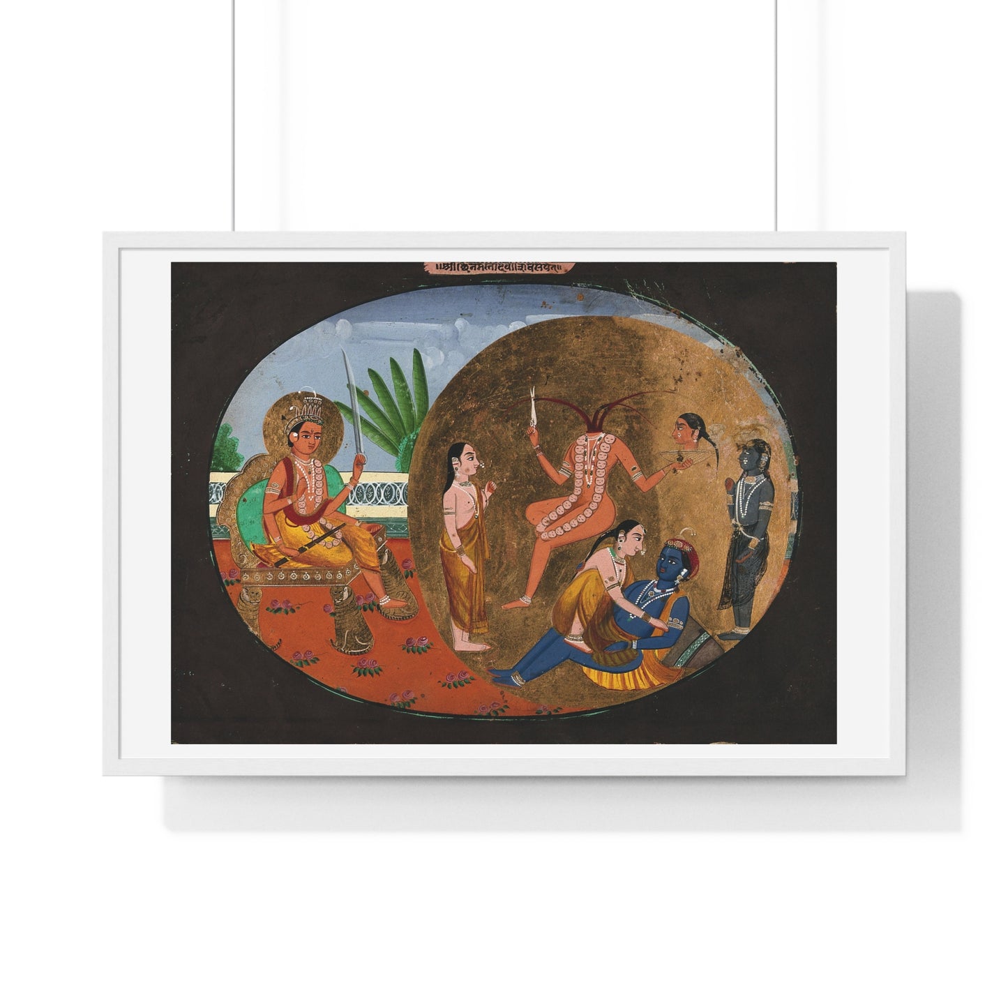 Hindu Deities Shiva, Chhinnamasta, Kamadeva and Rati, 19th Century Gouache Painting by an Indian Artist, Framed Print