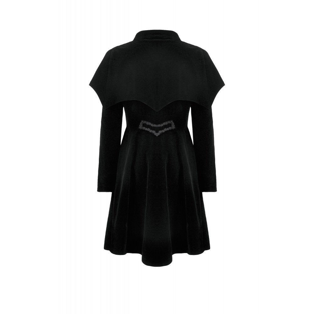 Dark in Love Lilith Officer Velvet High-Collar Coat in Black