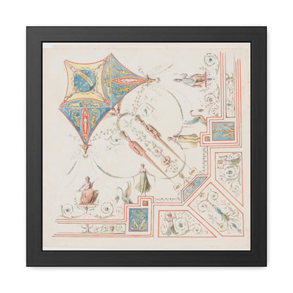 Ceiling Art Drawing from Hadrian's Roman Villa, near Tivoli by Luigi Rossini, Wooden Framed Print