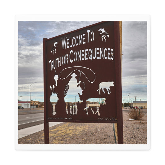 Silhouetted Welcome Sign on the Outskirts of Truth or Consequences, New Mexico, Print on Canvas