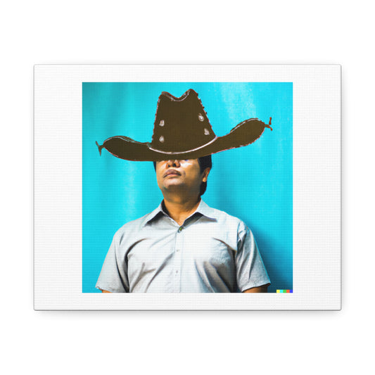 Man With a Cowboy Hat In The Style Of Rene Magritte 'Designed by AI' on Canvas