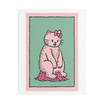 Cute Pink Cat Stretched Canvas Wall Art