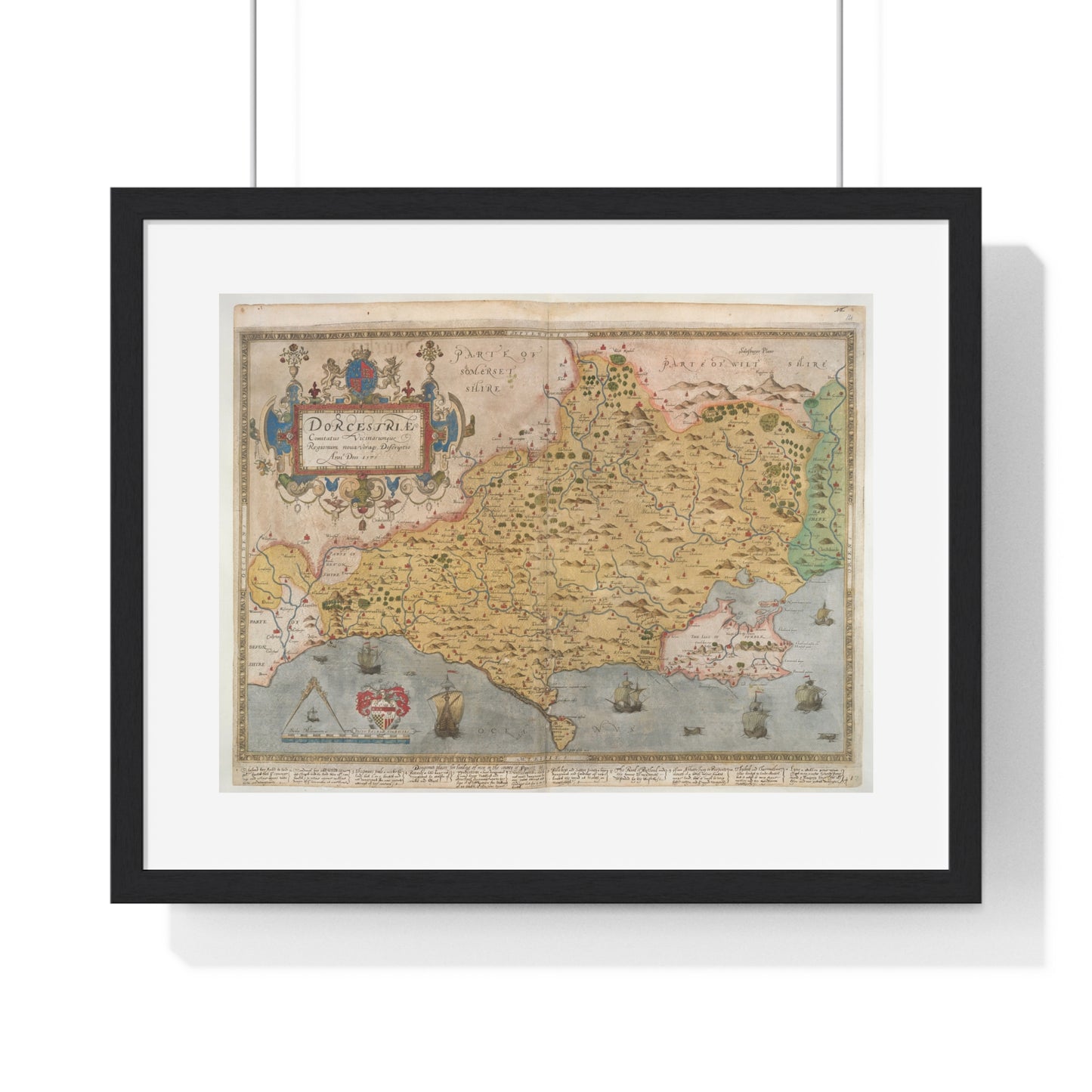 Tudor Antique Map of Dorset from Lord Burghley's Atlas (1579) from the Original, Framed Print