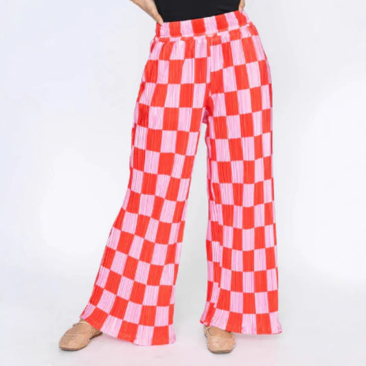 Avant Garde Minimalist Check-Print Pleated Women's Trousers