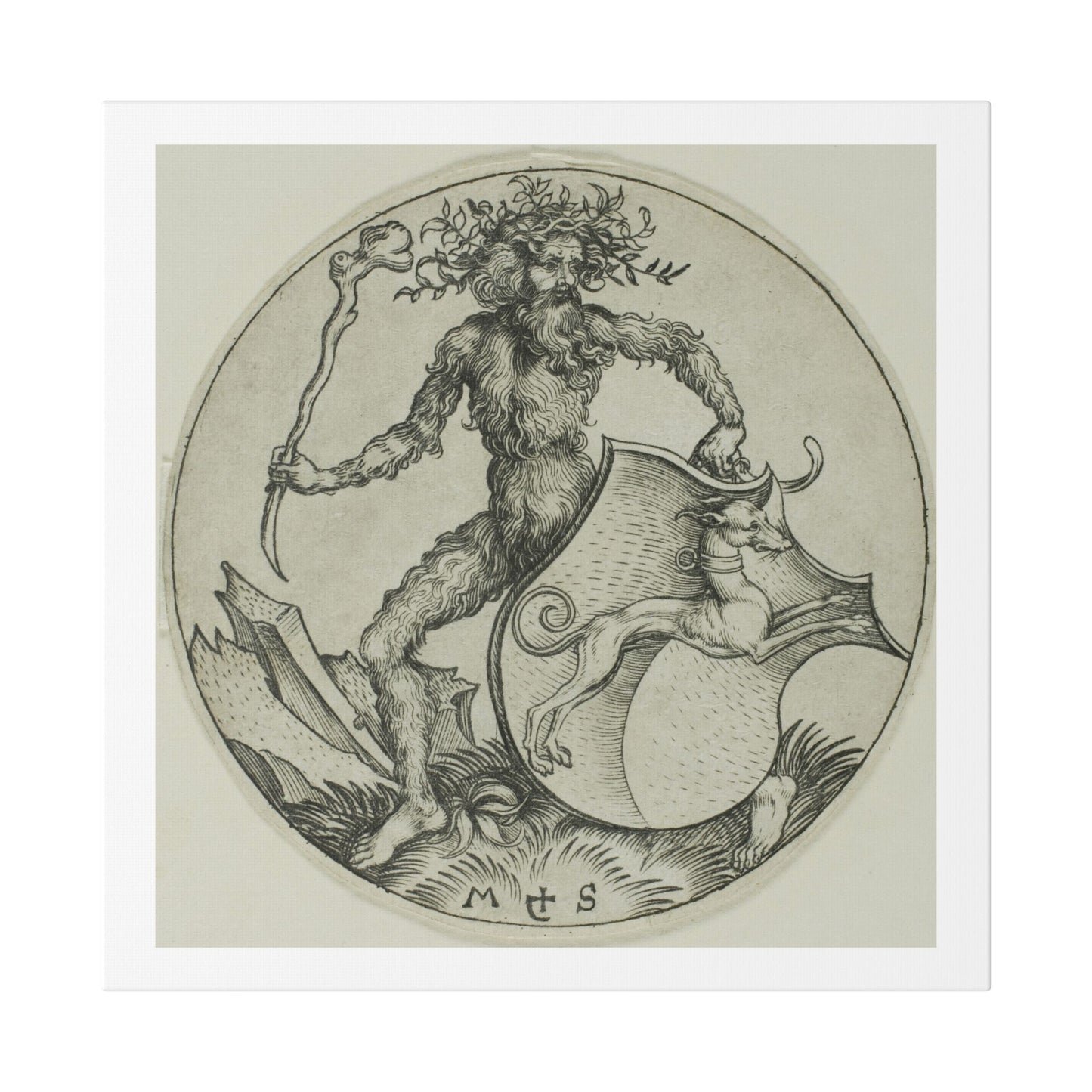 Shield with a Greyhound, Held by a Wild Man (1470–1491) by Martin Schongauer, from the Original, Canvas Print