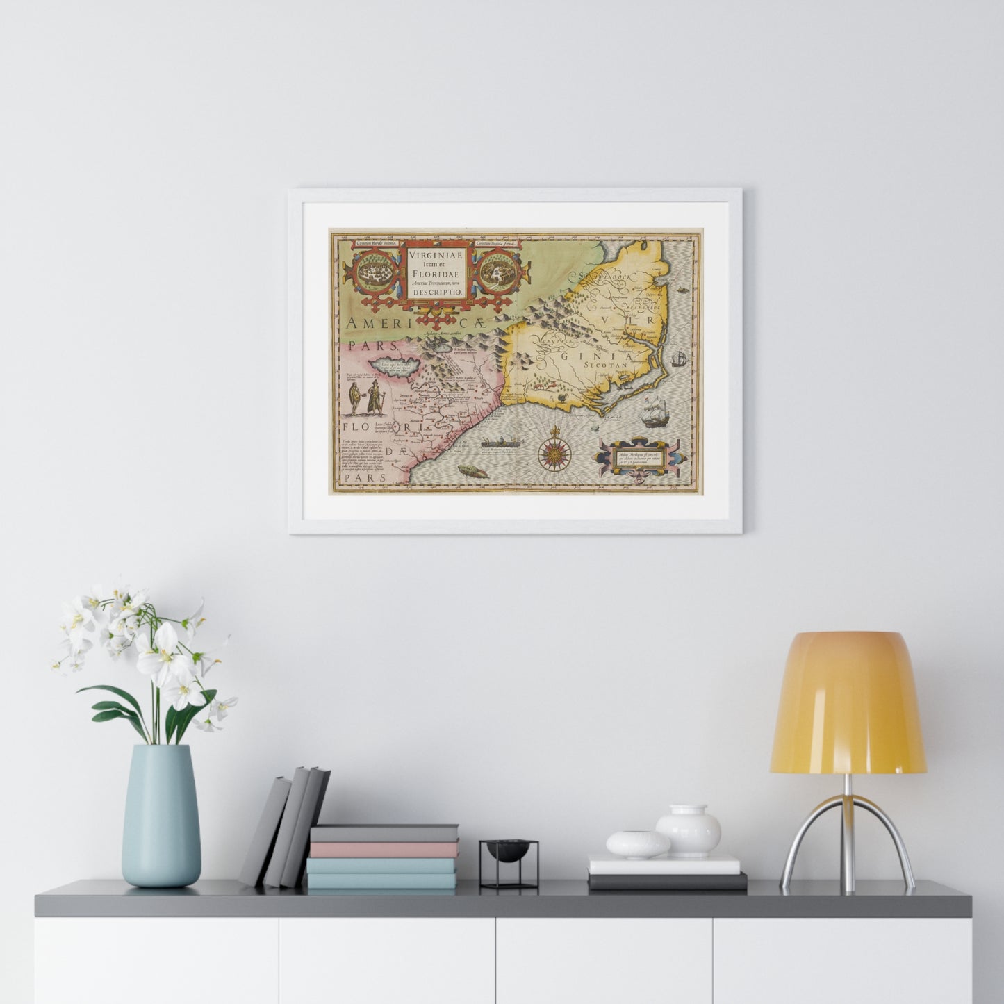 Historic Map of the American South: Virginia Item et Floridae (1606) by Gerardus Mercator and Jocodus Hondius, Framed Print